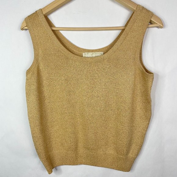 St. John Tops - St.John Basics Holt Renfrew Metallic Gold Crop Top Sweater Tank Womens P/ Small